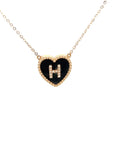 18K Rose Gold Heart Onyx Base Alphabet H Diamond Necklace