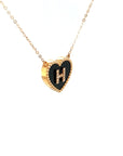 18K Rose Gold Heart Onyx Base Alphabet H Diamond Necklace