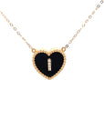 18K Rose Gold Heart Onyx Base Alphabet I Diamond Necklace