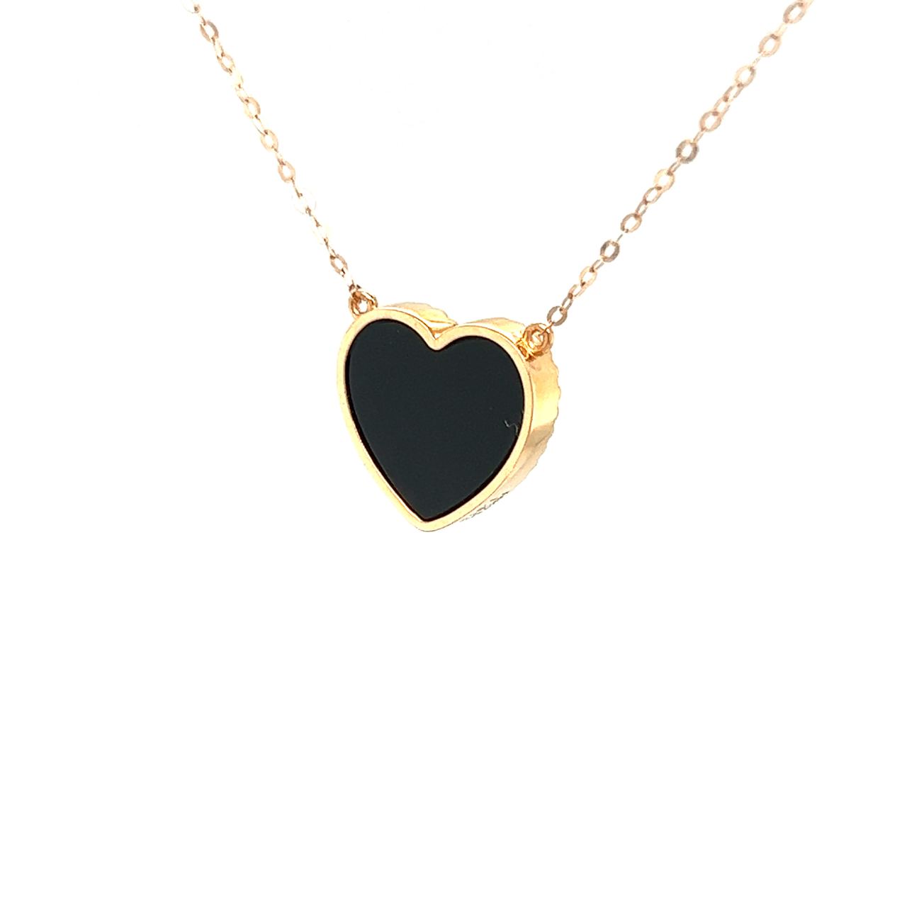18K Rose Gold Heart Onyx Base Alphabet J Diamond Necklace