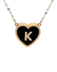 18K Rose Gold Heart Onyx Base Alphabet K Diamond Necklace