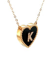 18K Rose Gold Heart Onyx Base Alphabet K Diamond Necklace