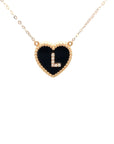18K Rose Gold Heart Onyx Base Alphabet L Diamond Necklace