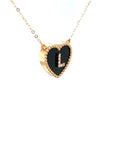 18K Rose Gold Heart Onyx Base Alphabet L Diamond Necklace