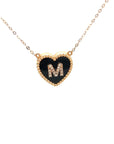 18K Rose Gold Heart Onyx Base Alphabet M Diamond Necklace