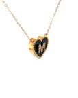 18K Rose Gold Heart Onyx Base Alphabet M Diamond Necklace