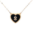 18K Rose Gold Heart Onyx Base Alphabet S Diamond Necklace