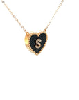 18K Rose Gold Heart Onyx Base Alphabet S Diamond Necklace
