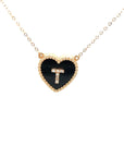 18K Rose Gold Heart Onyx Base Alphabet T Diamond Necklace
