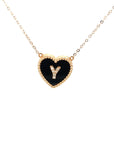18K Rose Gold Heart Onyx Base Alphabet Y Diamond Necklace
