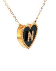 18K Rose Gold Heart Onyx Base Alphabet N Diamond Necklace