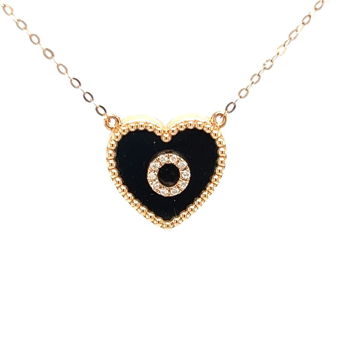 18K Rose Gold Heart Onyx Base Alphabet O Diamond Necklace
