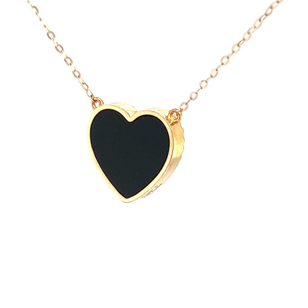 18K Rose Gold Heart Onyx Base Alphabet O Diamond Necklace