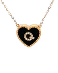 18K Rose Gold Heart Onyx Base Alphabet Q Diamond Necklace