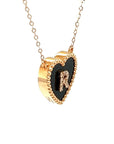18K Rose Gold Heart Onyx Base Alphabet R Diamond Necklace