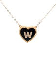 18K Rose Gold Heart Onyx Base Alphabet W Diamond Necklace