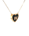 18K Rose Gold Heart Onyx Base Alphabet W Diamond Necklace