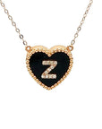 18K Rose Gold Heart Onyx Base Alphabet Z Diamond Necklace