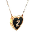 18K Rose Gold Heart Onyx Base Alphabet Z Diamond Necklace