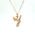 18K Rose Gold Stylish Wings Alphabet Y Full Diamond Necklace