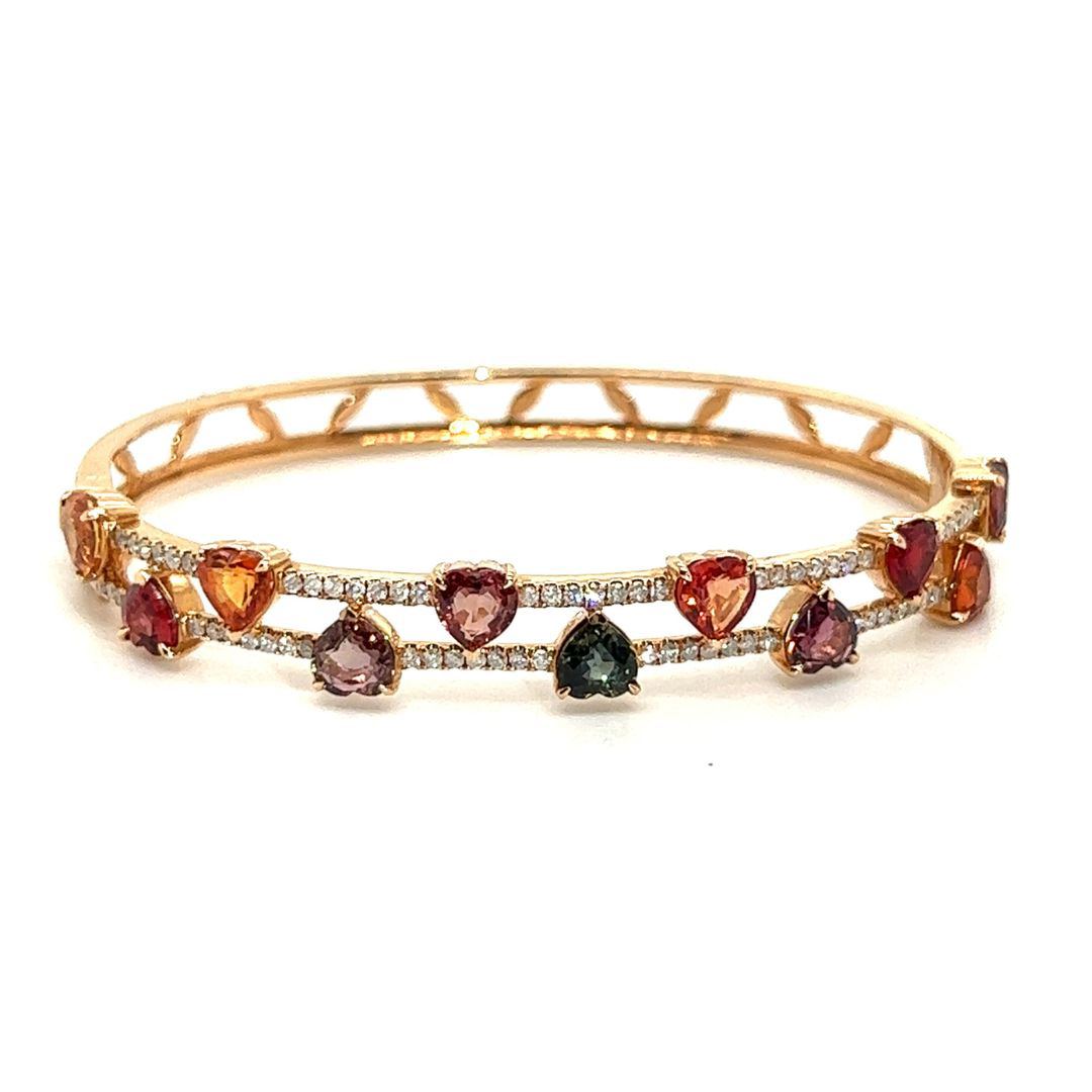 18K Rose Gold Eleven Five MM Heart Fancy Sapphire Double Deck Diamond Bangle