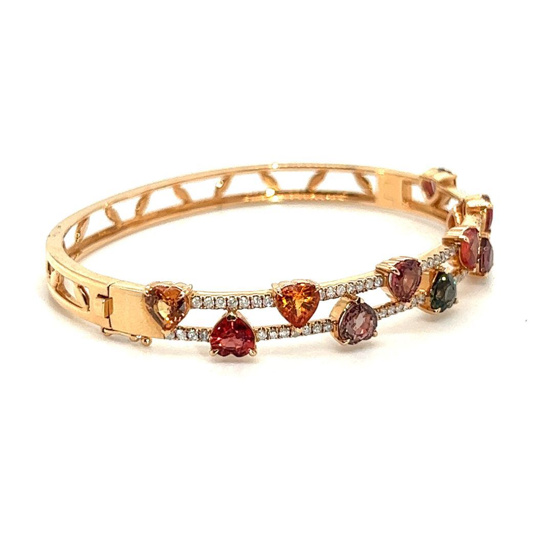 18K Rose Gold Eleven Five MM Heart Fancy Sapphire Double Deck Diamond Bangle
