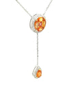 18K White Gold Pie Cut Round Orange Sapphire Halo Diamond Necklace