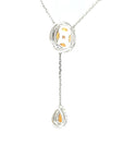 18K White Gold Pie Cut Round Orange Sapphire Halo Diamond Necklace