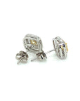 18K White Gold Yellow Diamond Cushion Double Halo Diamond Earrings