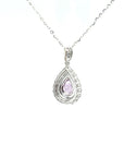 18K White Gold Pear Blue Sapphire Halo Diamond Necklace