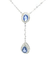 18K White Gold Blue Sap Lariat Diamond Necklace
