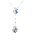 18K White Gold Blue Sap Lariat Diamond Necklace