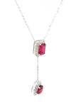 18K White Gold Ruby Lariat Diamond Necklace
