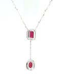 18K White Gold Ruby Lariat Diamond Necklace