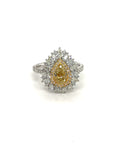 18K White Gold Pear Fancy Yellow Diamond With Pear Halo Diamond Max Ring