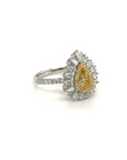18K White Gold Pear Fancy Yellow Diamond With Pear Halo Diamond Max Ring