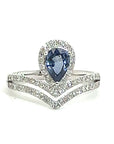 18K White Gold Blue Sapphire Sweet Tiara Sharp Diamond Ring