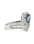 18K White Gold Blue Sapphire Sweet Tiara Sharp Diamond Ring