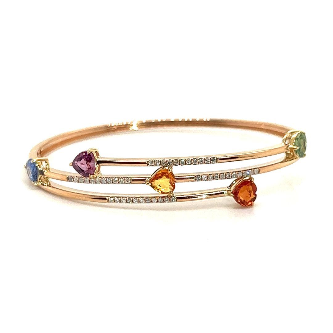 18K Rose Gold Heart Shape FS Interval Diamond Bangle