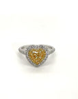 18K White Gold Double Halo Heart Fancy Yellow Diamond Ring