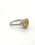 18K White Gold Double Halo Heart Fancy Yellow Diamond Ring