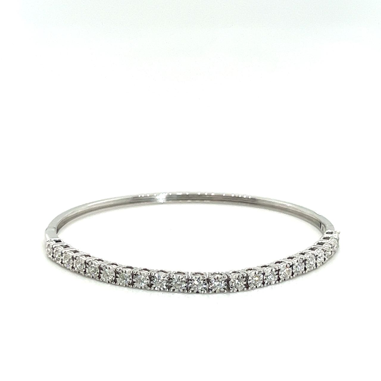 18K White Gold Half Tennis Illusion Diamond Bangle