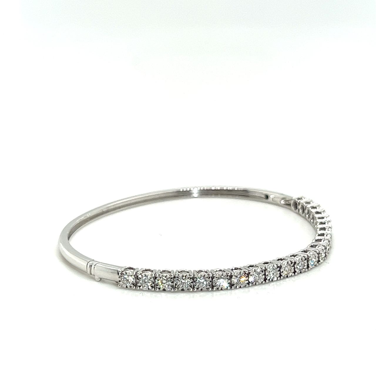 18K White Gold Half Tennis Illusion Diamond Bangle