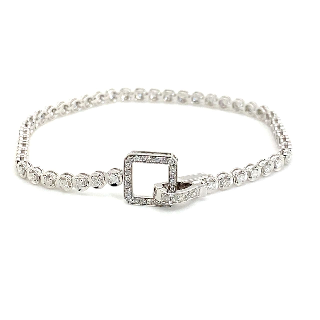 18K White Gold Square Buckle Tennis Diamond Bracelet
