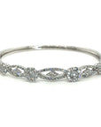 18K White Gold Happy Lotus Flat Cluster Diamond Bangle