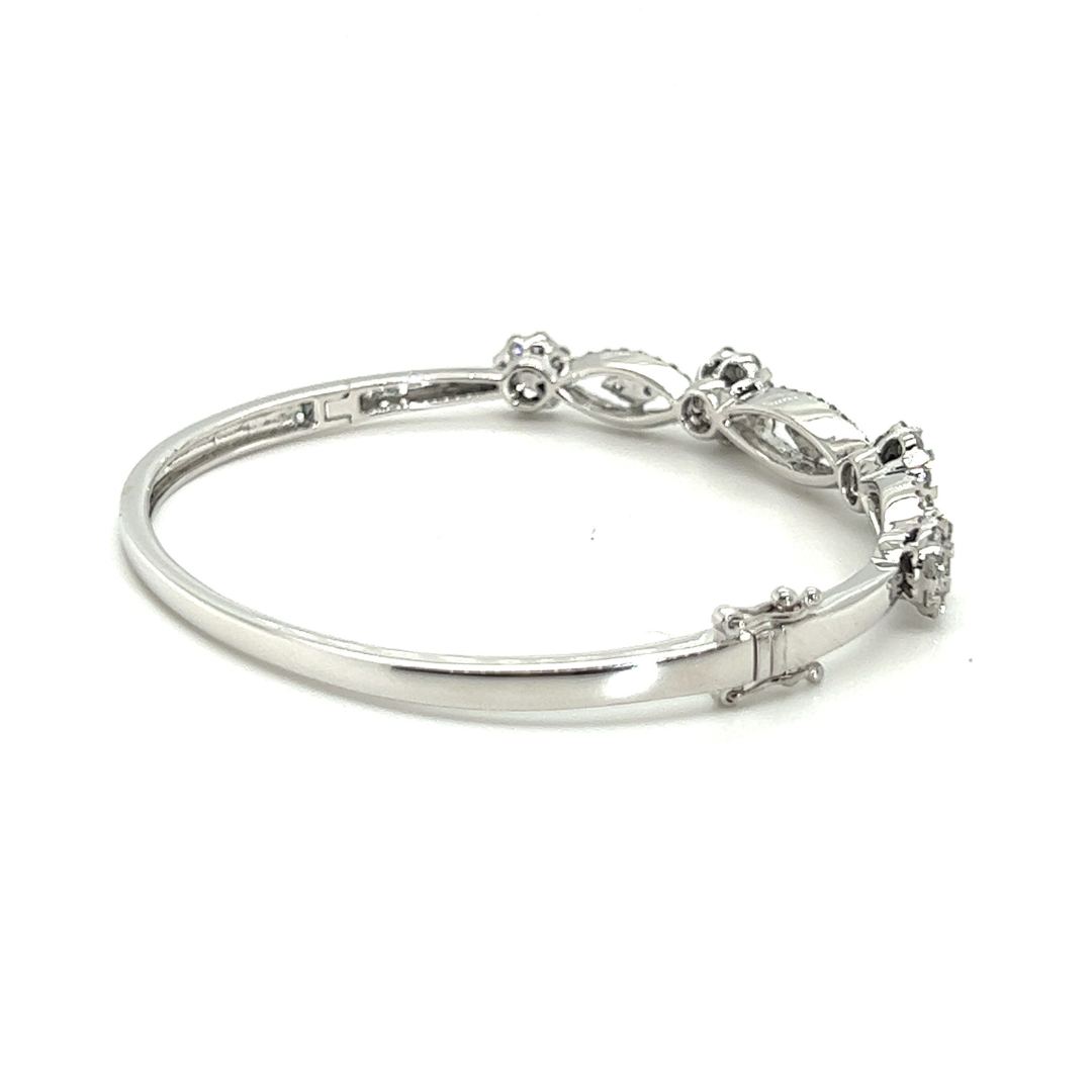 18K White Gold Happy Lotus Flat Cluster Diamond Bangle