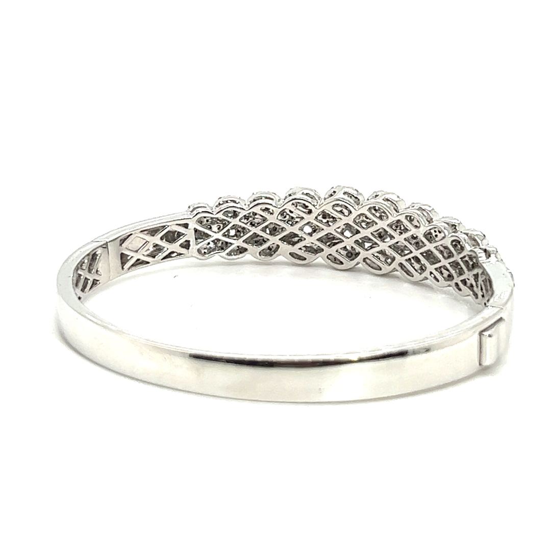 18K White Gold Blessed Flat Lotus Diamond Bangle