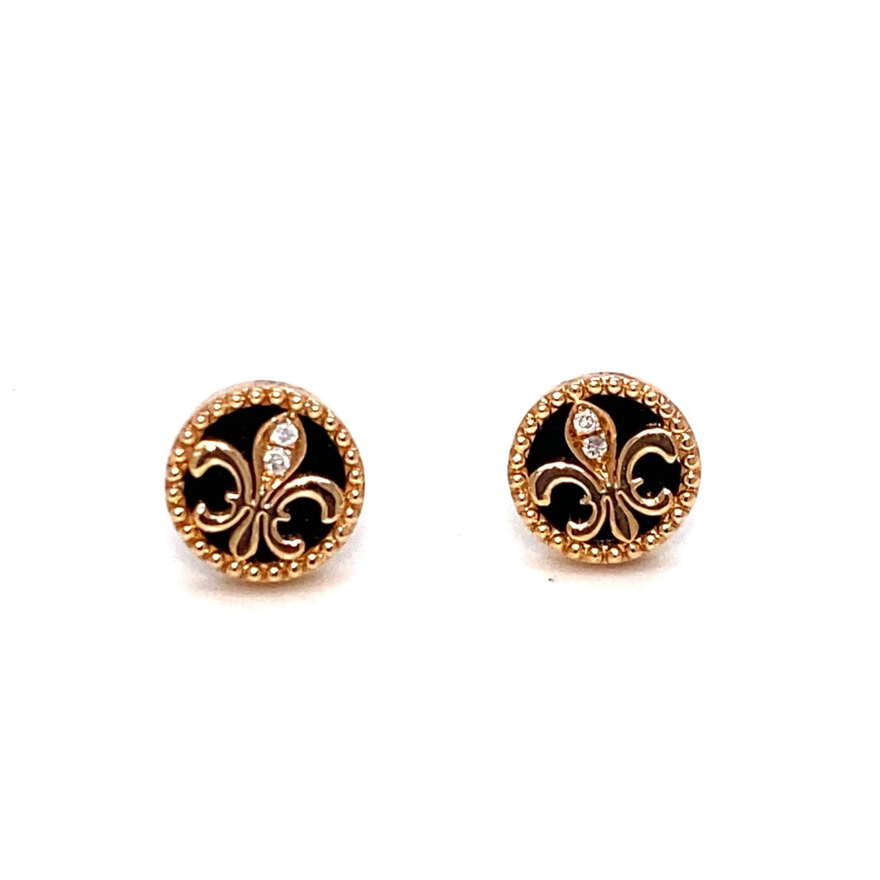 18K Rose Gold Baby Mini Royal Flower Onyx Earrings