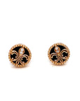 18K Rose Gold Baby Mini Royal Flower Onyx Earrings