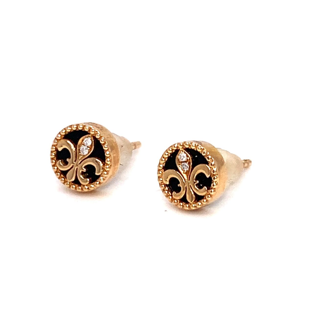 18K Rose Gold Baby Mini Royal Flower Onyx Earrings
